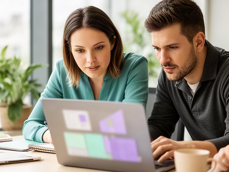 HR adviser reviewing a performance dashboard with a team leader on a laptop