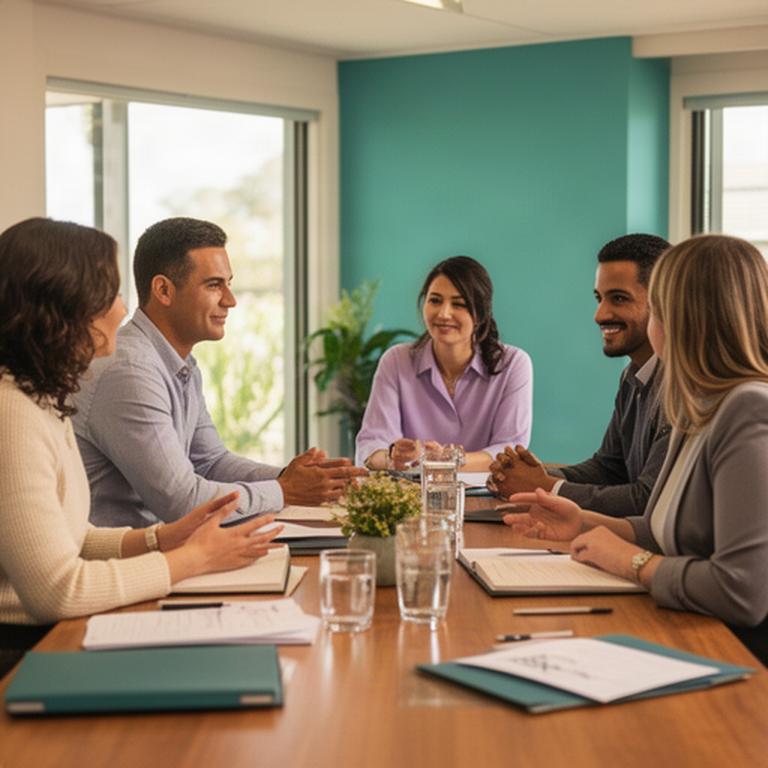 Small HR team discussing a personnel matter around a table in Ingham