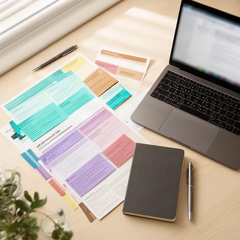 Colour-coded HR policy notes arranged beside a laptop in a Queensland workplace