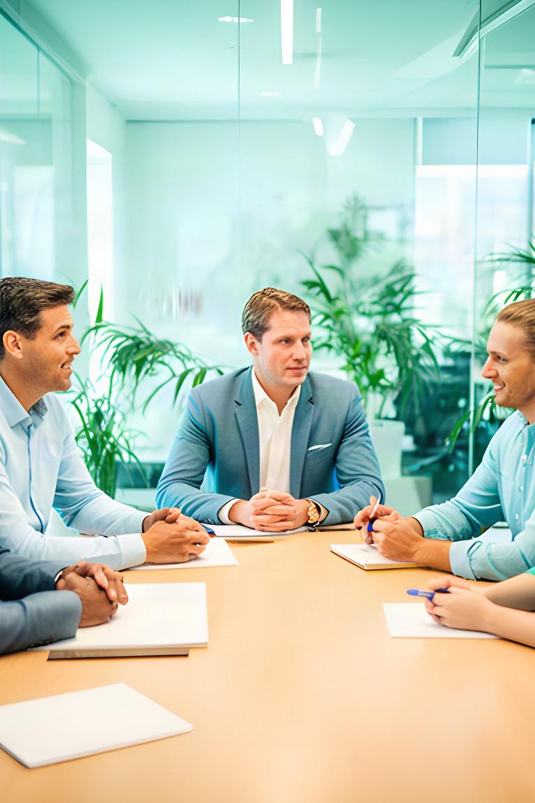 Diverse Queensland interview panel discussing a candidate around a bright meeting table