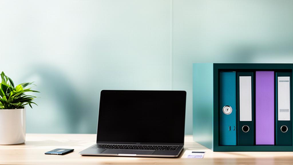 Secure modern workspace with a laptop, access card, and neatly stored HR files