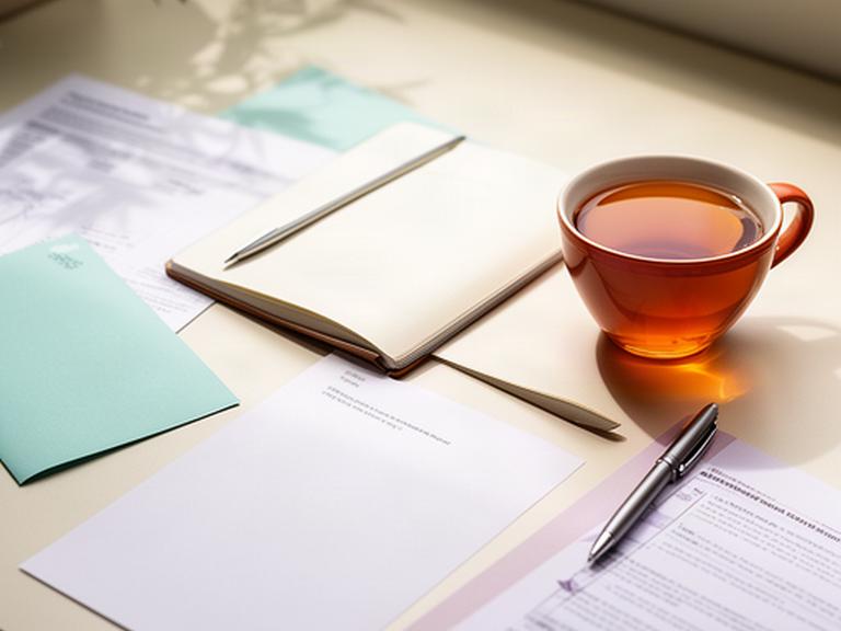 Workplace consultation with a notebook, tea, and carefully reviewed employment notes
