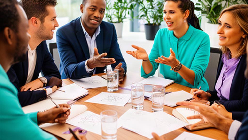 Small group discussing workplace policy notes around a meeting table